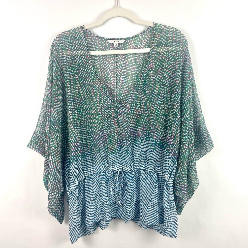 CAbi Sheer Kimono Top Tie Waist Blue‎ Green Forest Fairy Ethereal Whimsical S